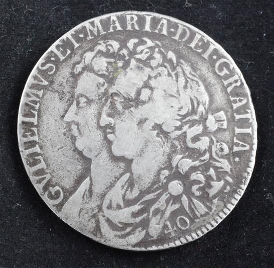 Scottish Coins- A William & Mary silver forty shillings, 1691,